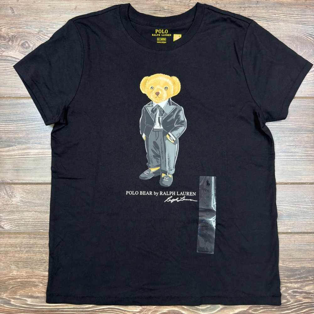 Polo Ralph Lauren Women Size Medium T-Shirt Black Tuxedo Polo Bear Graphic